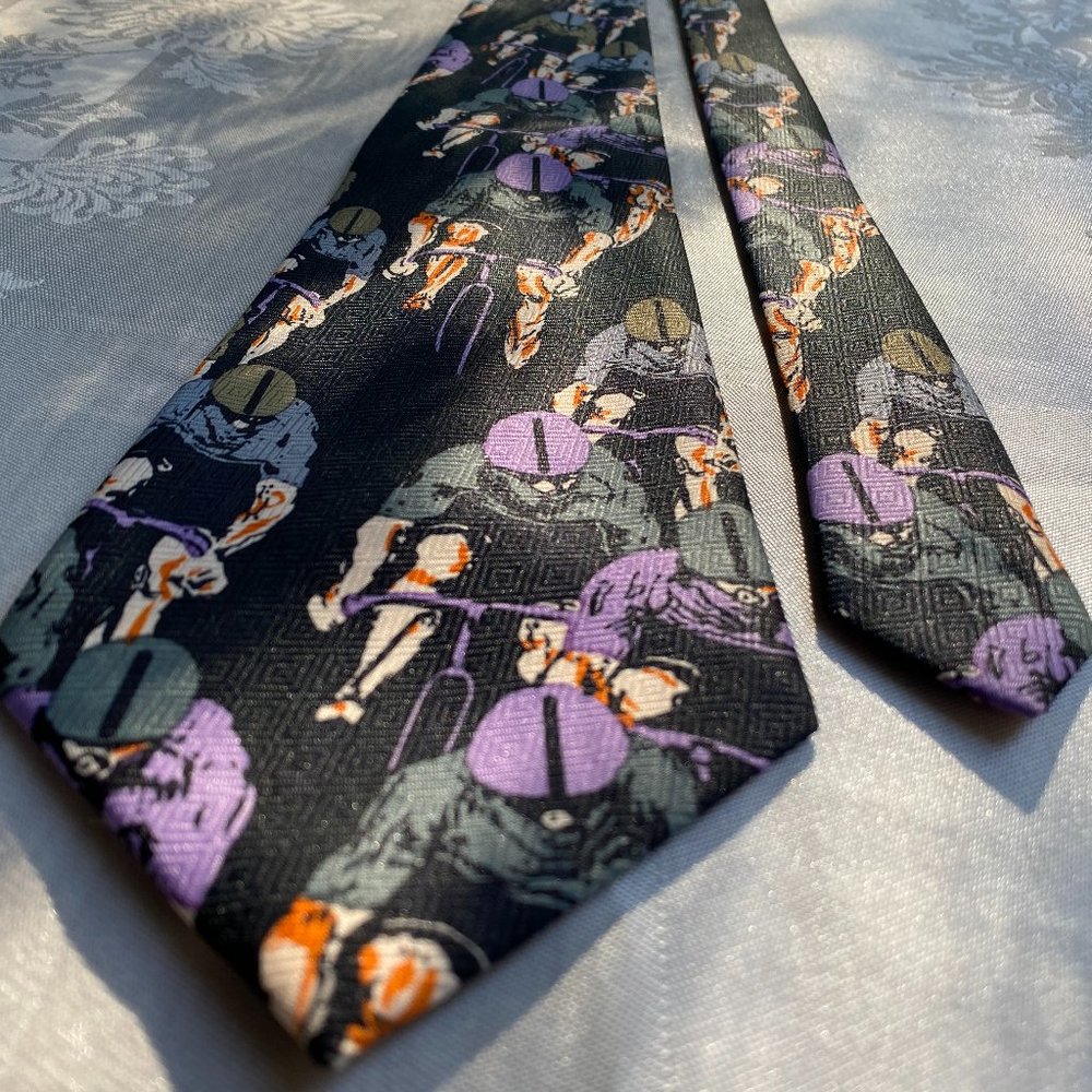 RARE A. Rogers Hand Made cyclist pattern style tie